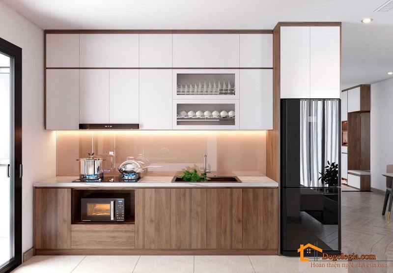 Mẫu tủ bếp gỗ cao su đẹp hiện đại 3 Mẫu tủ bếp đẹp hiện đại