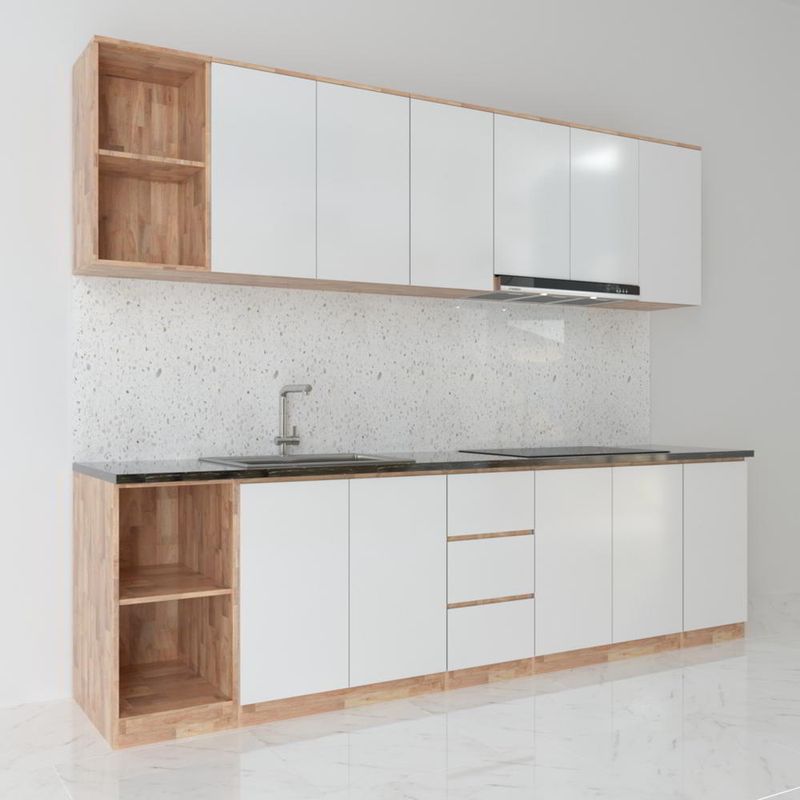 Thi công tủ bếp gỗ cao su tự nhiên hiện đại, bền đẹp 2 Tủ bếp gỗ cao su tự nhiên sang trọng