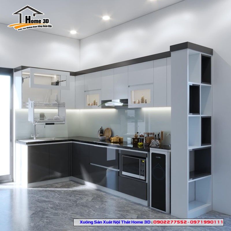 Tủ bếp MDF phủ Acrylic bóng gương đẹp hiện đại 2 Mẫu tủ bếp acrylic đep