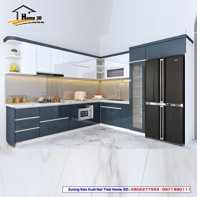 Tủ bếp MDF phủ Acrylic bóng gương đẹp hiện đại 3 Mẫu tủ bếp acrylic sáng