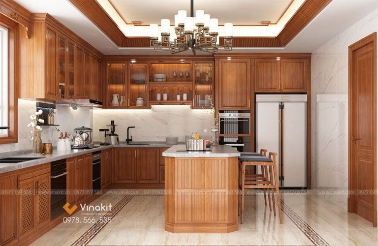 Mẫu tủ bếp gỗ cao su đẹp hiện đại 5 Mẫu tủ bếp đẹp