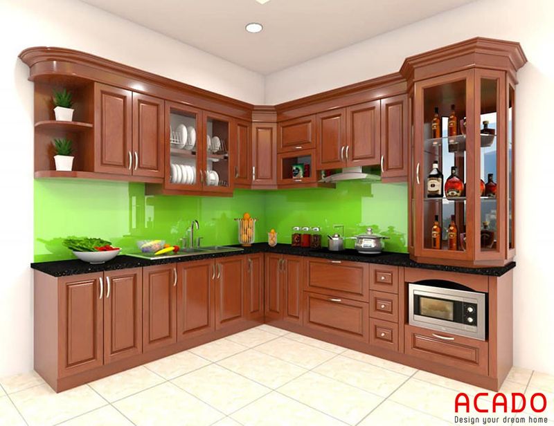 Mẫu tủ bếp gỗ cao su đẹp hiện đại 1 Mẫu tủ bếp gỗ tự nhiên đẹp