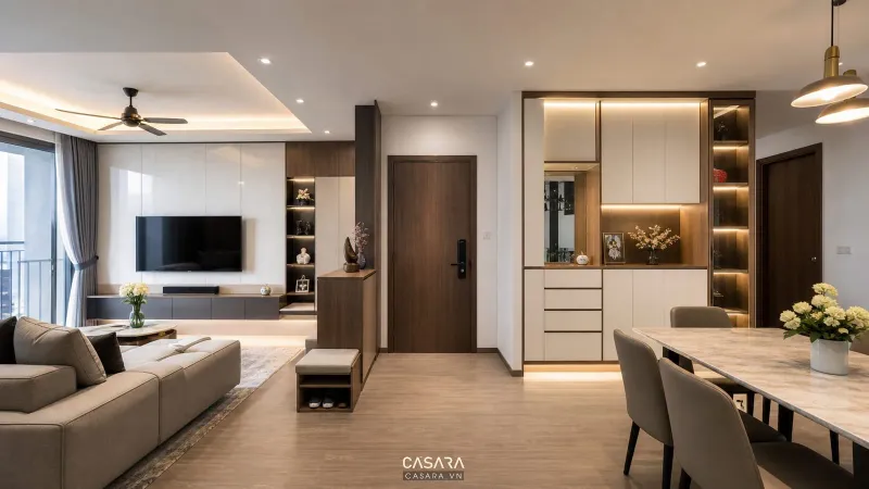 Đóng Nội Thất Chung Cư Theo Kích Thước Thực Tế 3 Thi công nội thất căn hộ phong cách hiện đại
