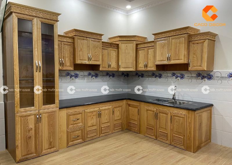 Thi công tủ bếp gỗ cao su tại xưởng 3 Tủ Bếp Gỗ Tự Nhiên - Đẹp Tinh Tế