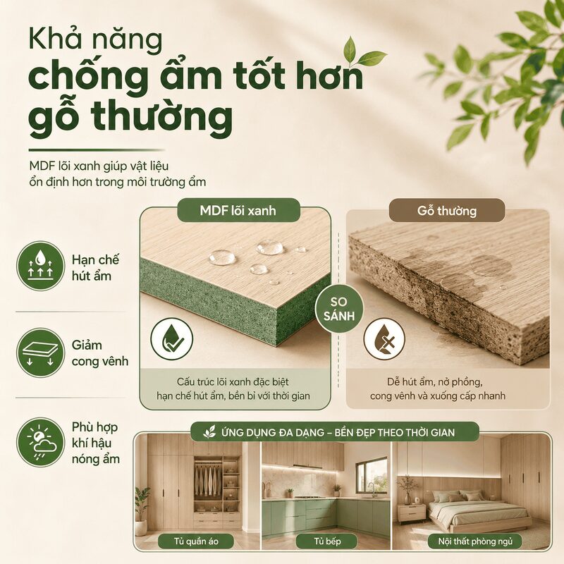 Ưu điểm tủ bếp MDF chống ẩm so với các loại gỗ khác 3 Tủ bếp gỗ MDF