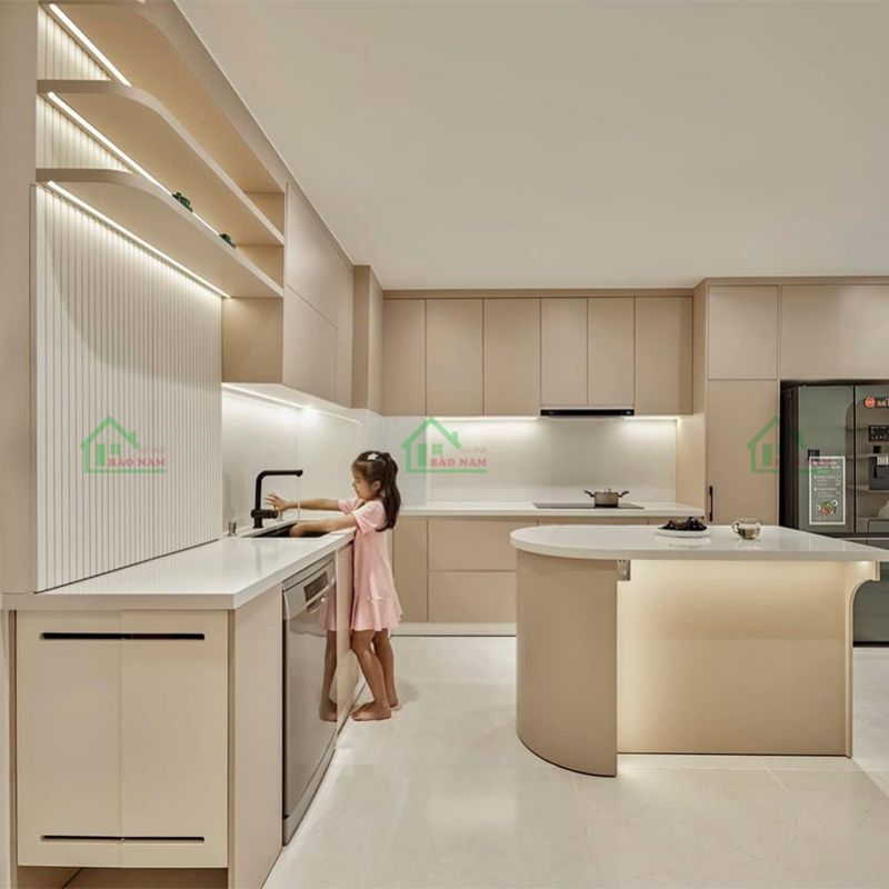 Đóng Tủ Bếp Chung Cư Gỗ MDF Chống Ẩm 4 Tủ bếp xanh an cường TB63-1
