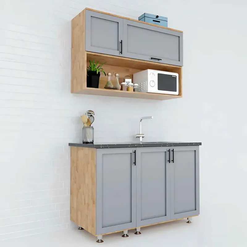 Mẫu tủ bếp gỗ cao su đẹp hiện đại 2 Tủ bếp mini gỗ ghép cao su
