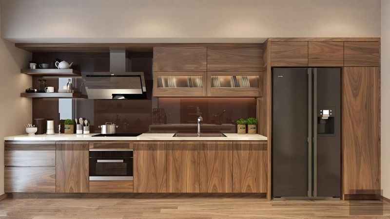Tủ bếp Plywood phủ Acrylic 2 tủ bếp veneer goóc chó sơn inchem TGP4