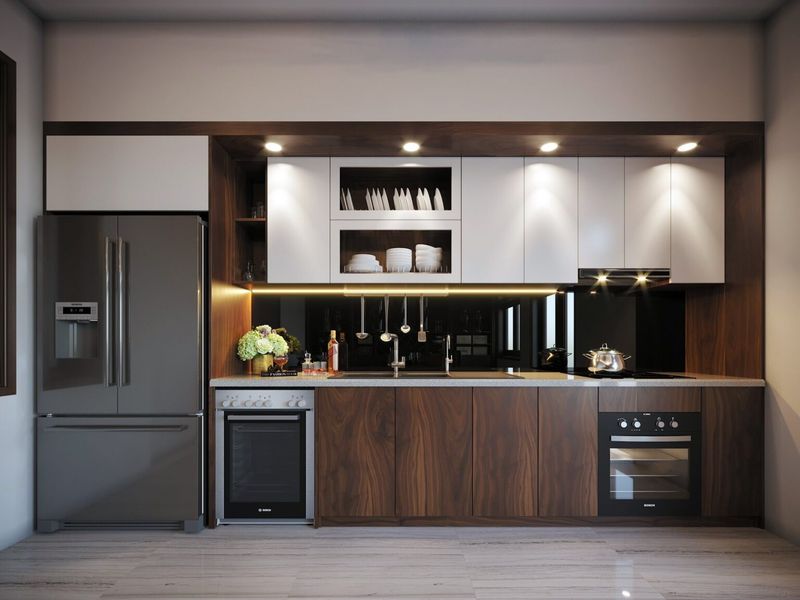 Tủ bếp Plywood phủ Laminate 2 Tủ bếp Plywood veneer gỗ óc chó sơn Inchem